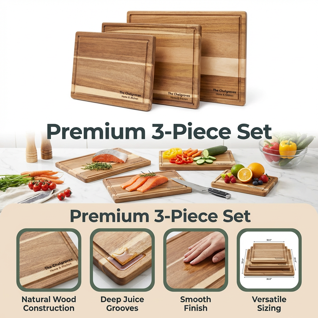 The Chalgroves 3-Piece Acacia Wood Cutting Board Set