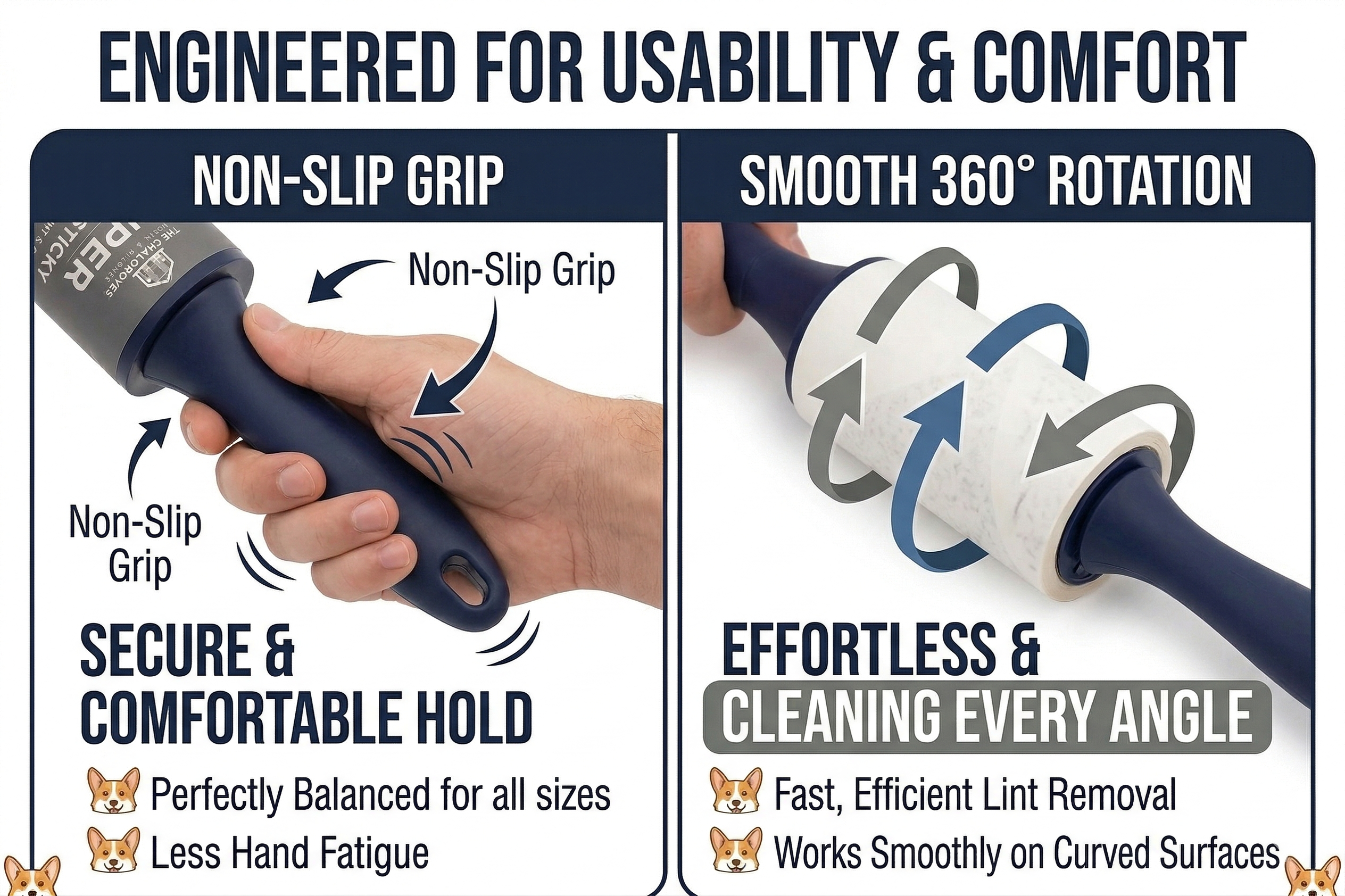 The Chalgroves Extra Sticky Lint Roller 6-Pack — 600 Sheets, Precision Straight-Cut, Ergonomic Handles — Pet Hair Remover for Clothes, Furniture & Car