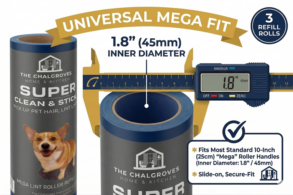 The Chalgroves – Mega Lint Roller Refills (3 Pack) | Extra Sticky, Easy Peel, Pet Hair Remover