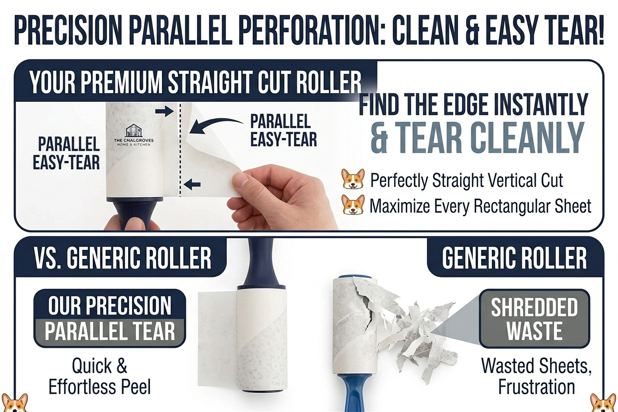 The Chalgroves Extra Sticky Lint Roller 6-Pack — 600 Sheets, Precision Straight-Cut, Ergonomic Handles — Pet Hair Remover for Clothes, Furniture & Car
