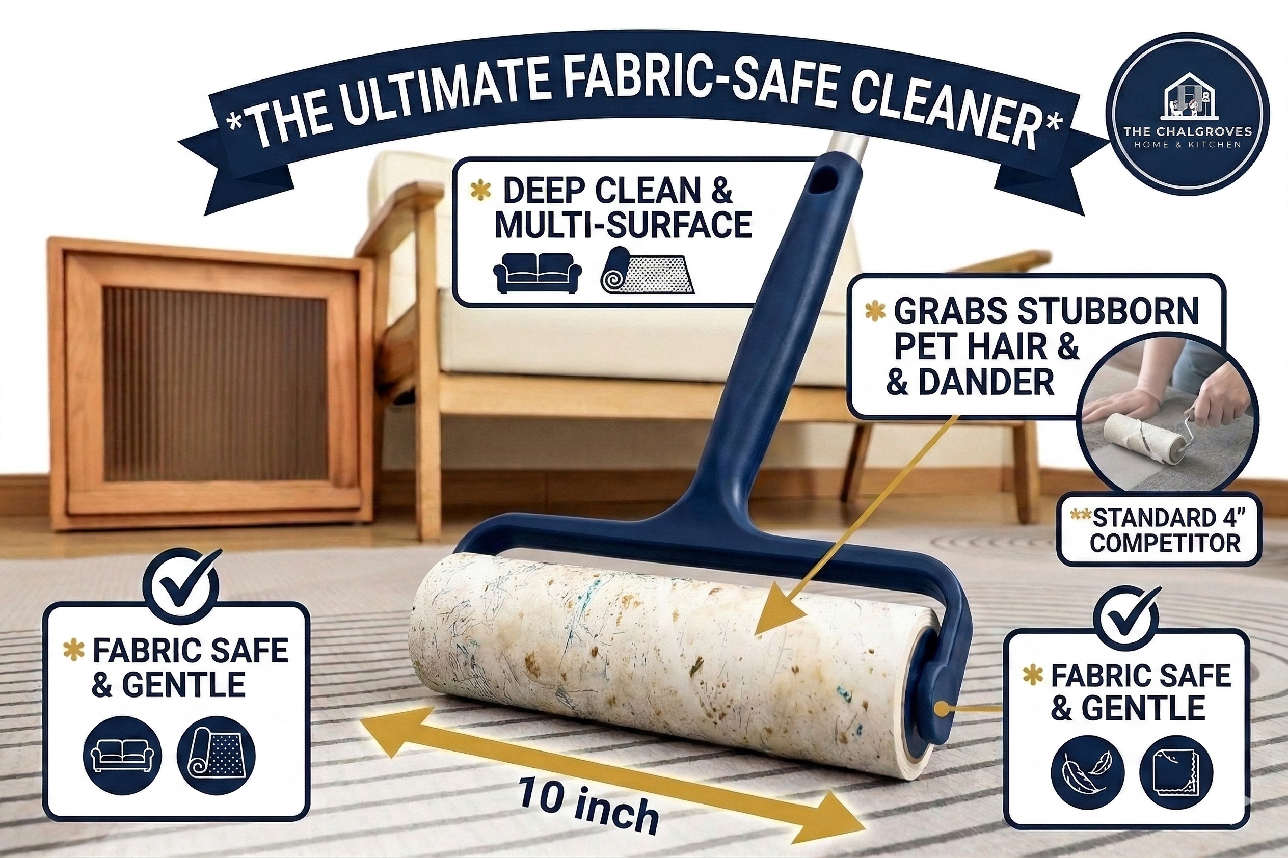 The Chalgroves – Mega Lint Roller Refills (3 Pack) | Extra Sticky, Easy Peel, Pet Hair Remover